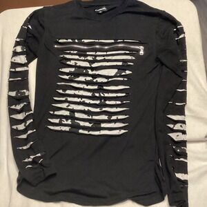 CARBON Black Ripped Shredded Zipper Long Sleeve Top Size S
